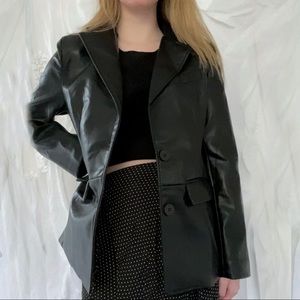 Black faux leather blazer jacket